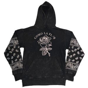 Selena Women’s S Como La Flor Rose Hoodie Black Bandana Paisley Sleeves